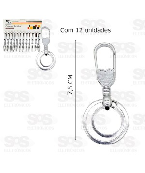 Chaveiro Mosquetão Com Argola Dupla Cartela Com12 Unidades Caerus crs-1060