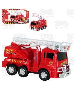 Caminhão Bombeiro Esquadrão Resgate Som e Led Bate e Volta Toy King 1056