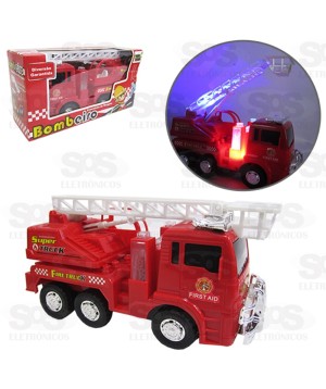 Caminhão Bombeiro Esquadrão Resgate Som e Led Bate e Volta Toy King 1056