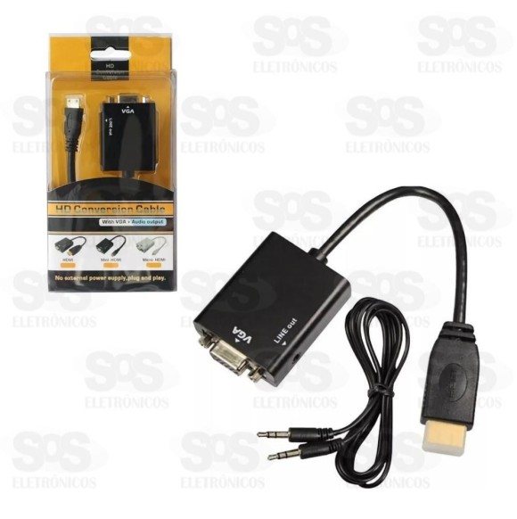 Cabo Conversor HDMI para VGA Com Saida P2 de Áudio