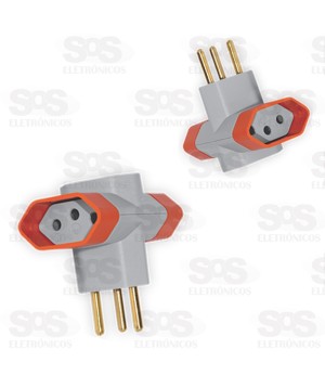 Adaptador 3 Saidas 2P+T Embalagem Cinza Com 10 Unidades 10A /250V Luster 1043