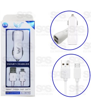 Carregador Veicular 2 Portas USB Com cabo Micro USB (V8) Altomex AL-C38