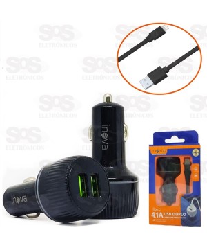 Carregador Veicular 2 USB 4.1A Com Cabo Iphone Inova G06-A