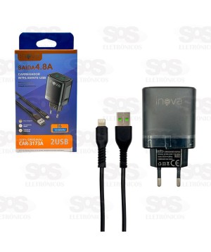 Carregador 2 USB 4.8A Com Cabo Iphone Inova CAR-3173A