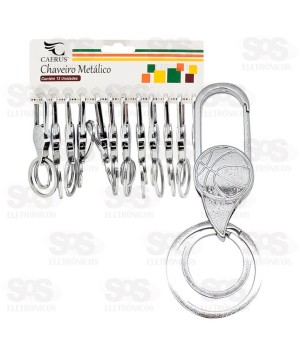 Chaveiro Bola Basquete Metálico Com Argola Dupla 12 Unidades Caerus CRS-1040