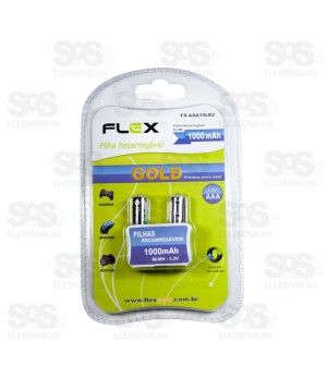 Pilha Recarregável AAA 1000 mAh Cartela Com 2 Unidades FLEX