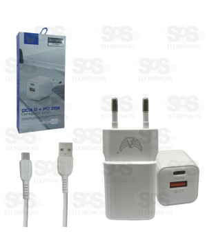 Carregador 20W USB-C E Type-C Cabo Micro USB V8 Altomex AL-7708-V8
