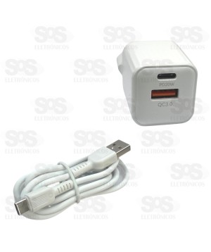 Carregador 20W USB-C E Type-C Cabo Type-C Altomex AL-7708-TY