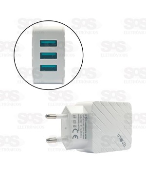 Carregador Rápido 3 USB 5.1A Cabo Iphone Inova CAR-5266A