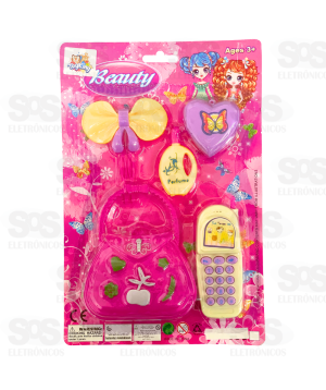 Kit Infantil Beleza com Celular e Acessórios 7 Peças Toy King TK-AB5056