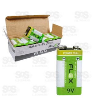 Bateria de Zinco Carbono 9V Caixa Com 10 Unidades Flex FX-9Z1A
