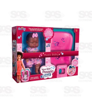 Bebê Passeio Musical Negra Nova Toys 1136