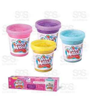 Kit Com 4 Potinhos Massa Com Glitter De Modelar Sortidos Divertoys 8123