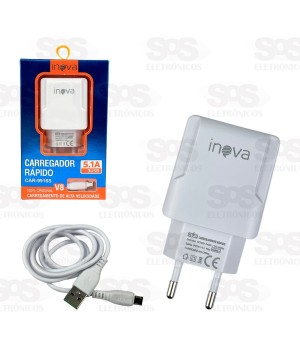 Carregador Rápido 3 USB 5.1A Com Cabo Micro USB V8 Inova CAR-9916S