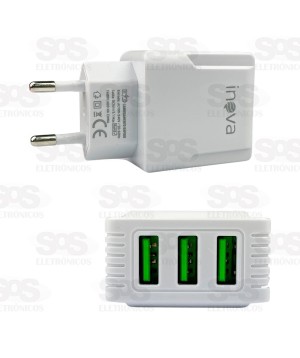 Carregador Rápido 3 USB 5.1A Com Cabo Micro USB V8 Inova CAR-9916S