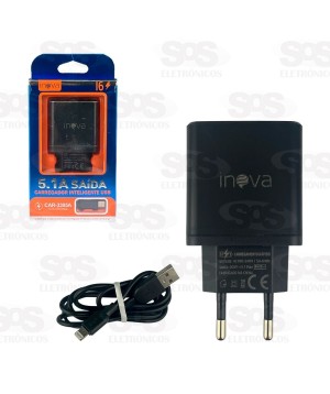 Carregador Com Cabo Iphone 5.1A 3 USB Inova CAR-3305A