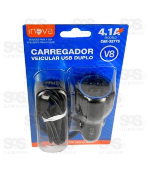 Carregador Veicular Com Cabo Micro USB V8 4.1A 2USB Inova CAR-3277S