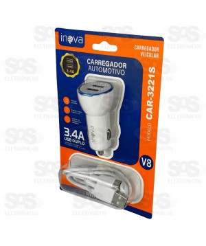 Carregador Veicular Com Cabo Micro USB V8 3.4A 2USB Inova CAR-3221S
