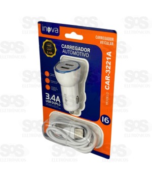Carregador Veicular Com Cabo Iphone 3.4A 2 USB Inova CAR-3221A