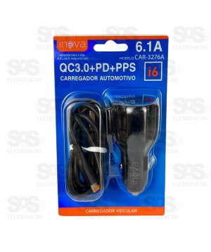 Carregador Veicular Com Cabo Iphone 6.1A USB+Type C Inova CAR-3276A