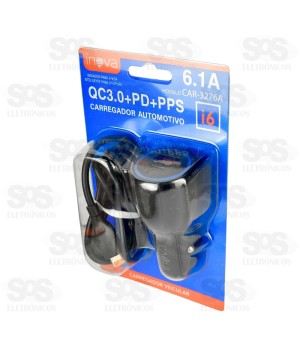 Carregador Veicular Com Cabo Iphone 6.1A USB+Type C Inova CAR-3276A