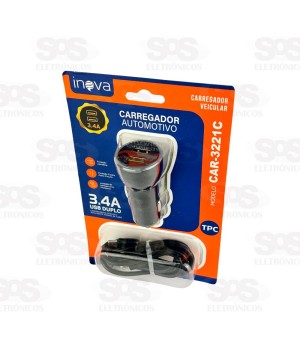 Carregador Veicular Com Cabo Type C 3.4A 2 USB Inova CAR-3221C