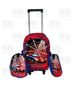 Mochila Infantil Com Estojo e Lancheira Carro Aranha Spider FUK294