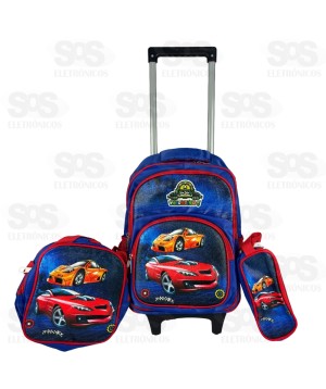 Mochila Infantil GG Com Estojo e Lancheira 3D Carros Speed FUK367