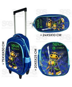 Mochila Infantil Com Estojo e Lancheira 3D Ninja FUK309