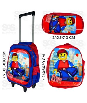 Mochila Infantil Com Estojo e Lancheira Bonequinho FUK292