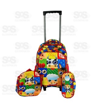 Mochila Infantil Com Estojo e Lancheira Fazendinha FUM243
