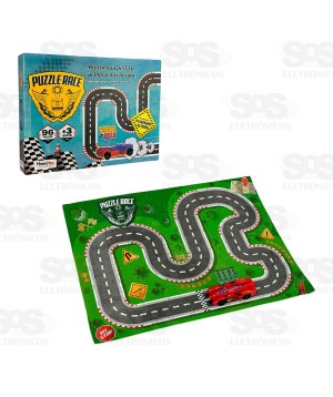 Quebra-Cabeça Pista de Corrida 96 Peças Com Carrinho Homeplay 5007