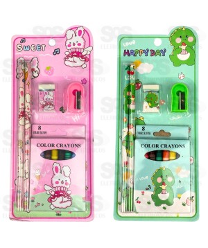 Kit Escolar 12 Peças Com Giz De Cera Polibrinq SCB65