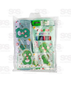 Kit Escolar 16 Peças Com Livreto e Estojo Polibrinq SCB16