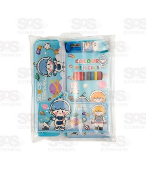 Kit Escolar 16 Peças Com Livreto e Estojo Polibrinq SCB16