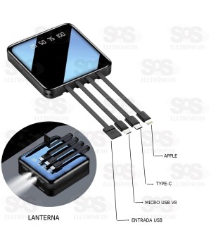 Carga Extra 10.000mAh Com 4 Cabos e Lanterna Altomex AL-781