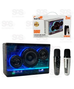 Alto-Falante Karaokê Com 2 Microfones Modifica Voz e Música Eletromex EL-1013
