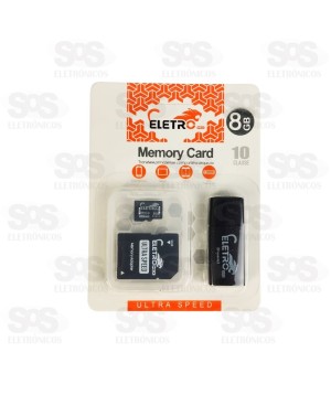 Cartão De Memória 8GB Com Adaptador SD E Leitor de Cartão Eletromex EL-MC-8