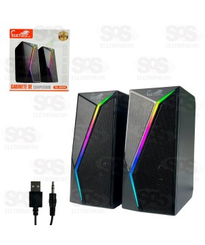Caixa de Som Multimídia Com LED 3Wx2 Eletromex EL-6005