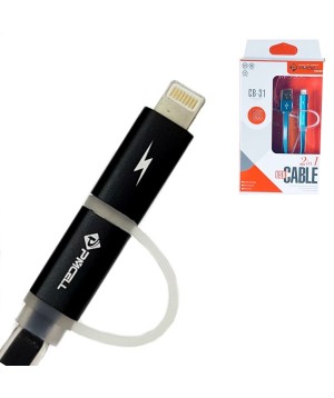 Cabo Micro USB V8 Com Adaptador Iphone 2 em 1 cromo PMCELL CB-31