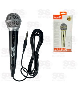 Microfone Dinâmico Com Cabo 2 Metros Eletromex EL-5004