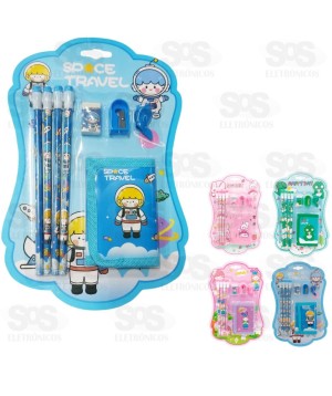 Kit Escolar 8 Peças Com Carteira Polibrinq SCB52