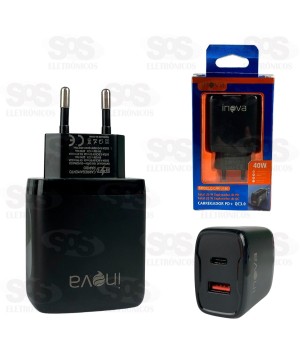 Fonte Parede Carregador Rápido USB+Type C 3.0 40W Inova CAR-3186