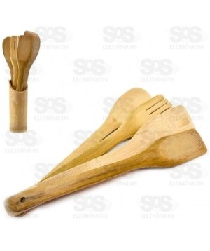 Jogo De Talheres Bambu Kit 5 Peças Top Útil 0724