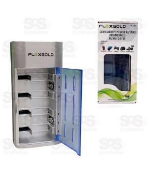 Carregador De Pilha e Bateria AA/AAA/C/D/9V Bivolt Flex Gold FX-C06