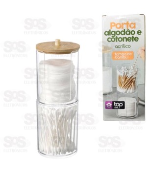 Porta Cotonete e Algodão Duplo Tampa de Bambu Top Útil 1458