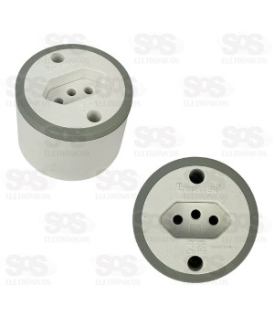 Tomada De Sobrepor 20A/250V Redonda 2P+T Branco E Cinza Luster 1086