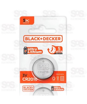 Bateria Moeda Ultra Lítio CR 2016 3V 5 Unidades Black Decker