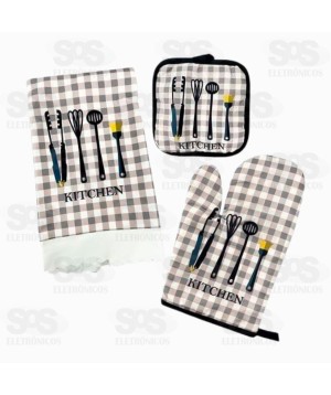 Kit 3 em 1 Pano De Prato, Luva e Descanso De Panela Futuro FUY928