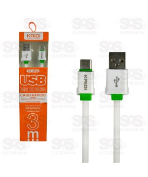 Cabo De Carregamento USB Para Type C 3 Metros Kaidi KD-330C